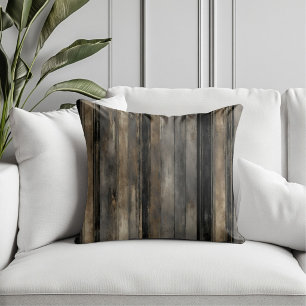 Distressed Black Gold and Grey Stripe Throw Pillow
