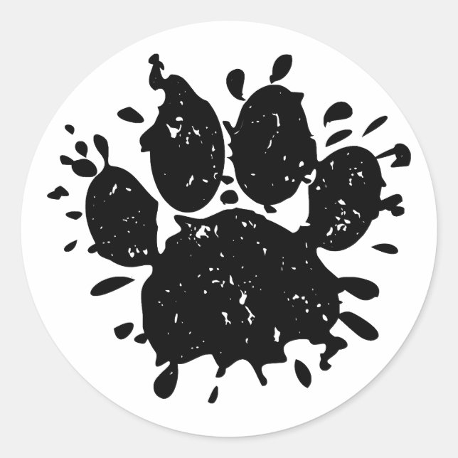 Distressed Black Paint Splatter Dog Paw Print Classic Round Sticker (Front)