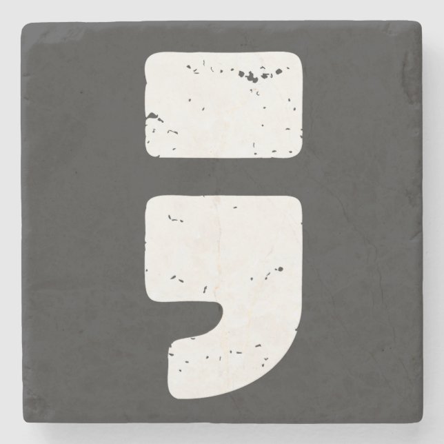 Distressed Black Punctuation Symbol Semicolon Stone Coaster (Front)