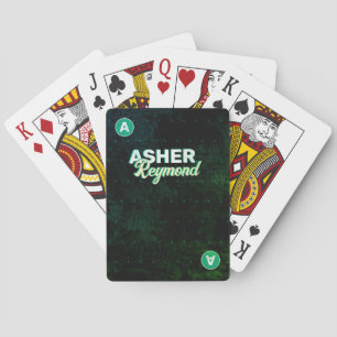 Distressed Black Retro Name Green Monogram Playing Cards