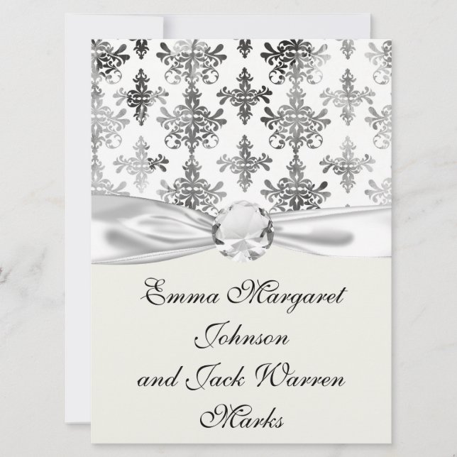 distressed black white intricate damask invitation (Front)