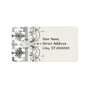 distressed black white intricate damask label