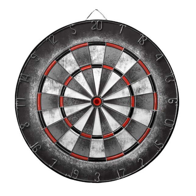Distressed Black White Red Dartboard (Front)