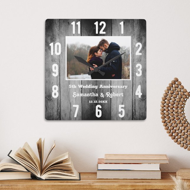 Distressed Black Wood 5 Year Anniversary Photo Square Wall Clock (Distressed Black Wood 5 Year Anniversary Photo Square Wall Clock
)