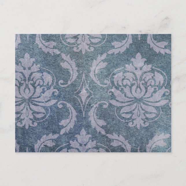 Distressed Blue Damask Postcard (Front)
