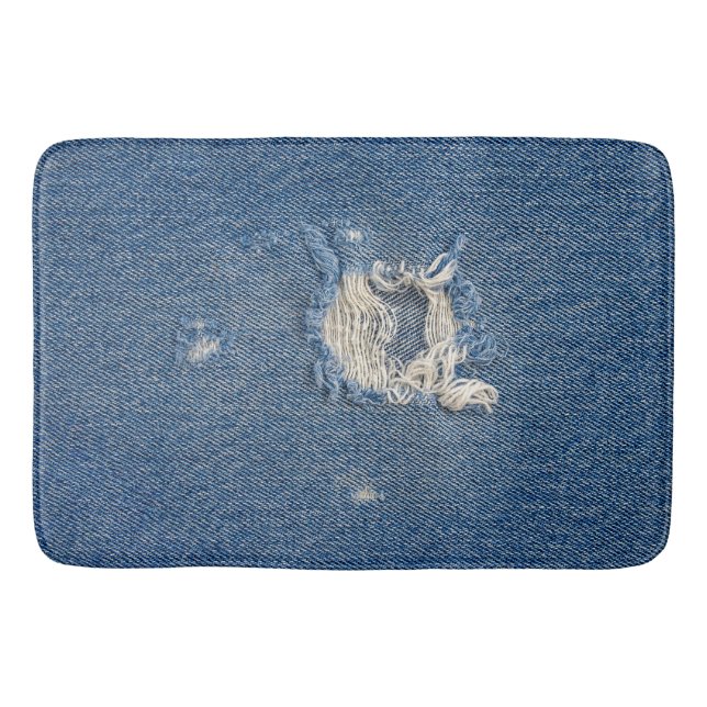 Distressed Blue Denim Fabric Bath Mat (Front)