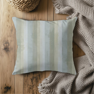 Distressed Blue Grey Beige Modern Farmhouse Stripe Throw Pillow