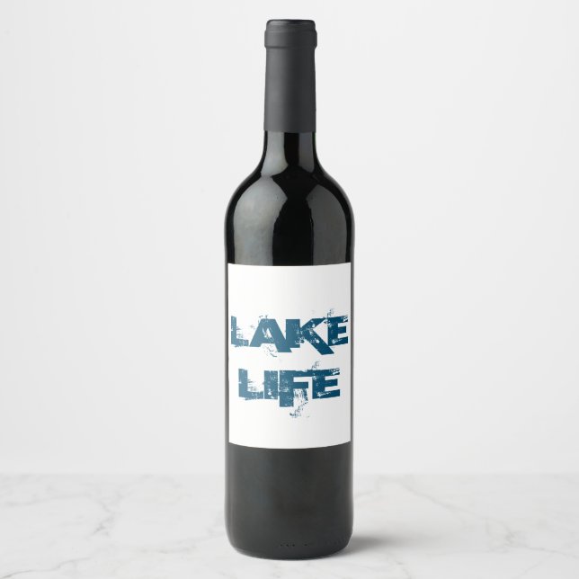 Distressed Blue "Lake Life" Wine Label (Front)