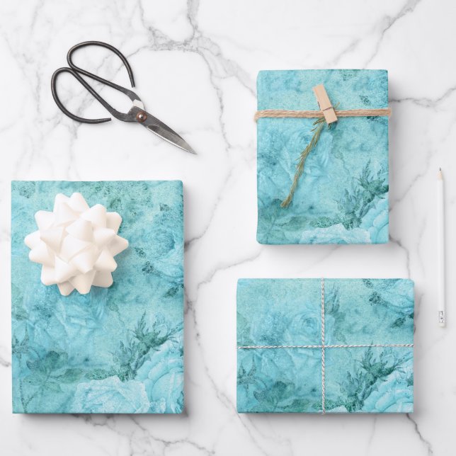 Distressed Blue Roses Collage   Wrapping Paper Sheet (Front)