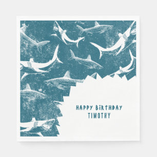 Distressed Blue Shark Boys Birthday Party Napkin