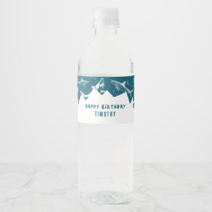 Distressed Blue Shark Boys Birthday Party Water Bottle Label