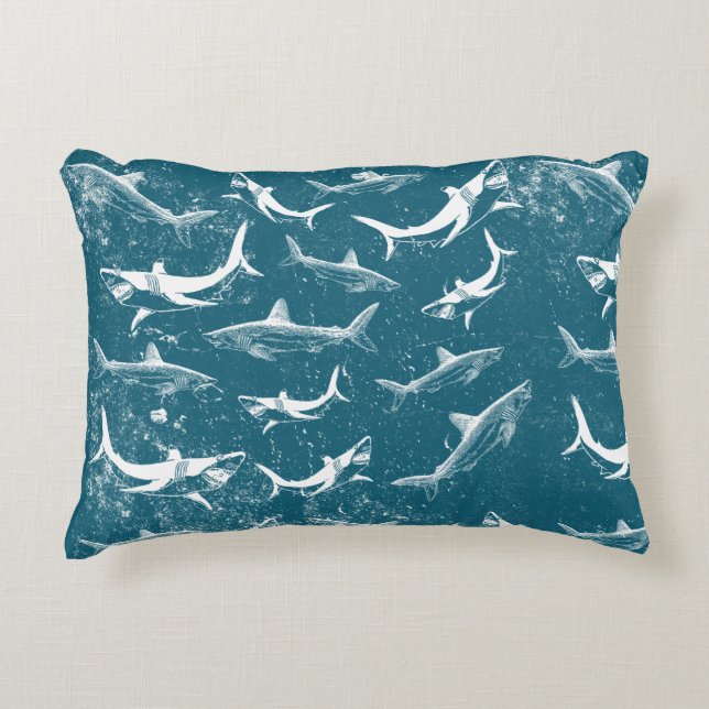 Distressed Blue Shark Pattern Accent Pillow (Front)