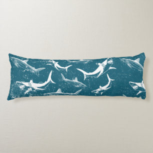 Distressed Blue Shark Pattern Body Pillow