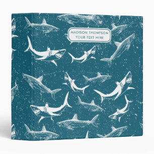 Distressed Blue Shark Pattern Kids Custom Name Binder