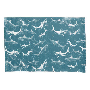 Distressed Blue Shark Pattern   Pillowcase