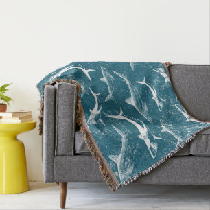Distressed Blue Shark Pattern  Throw Blanket