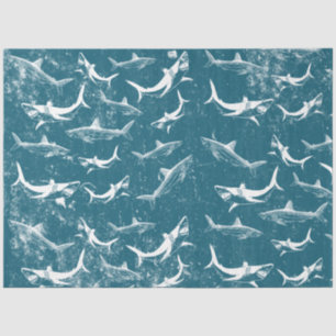Distressed Blue Shark Pattern  Tissue Paper
