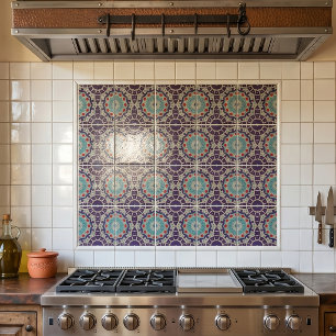Distressed Bohemian Teal and Plum Moroccan Mosaic Tile