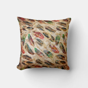 Distressed Boho Feathers Pattern Throw Pillow