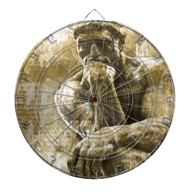 Distressed bronze statue Auguste Rodin the thinker Dartboard (Front)