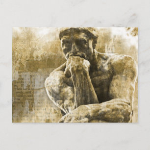 Distressed bronze statue Auguste Rodin the thinker Postcard