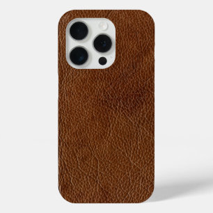 Distressed Brown Leather Look Printed Image iPhone 15 Pro Case