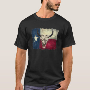 Distressed Bull Skull Texas Flag Patriots T-Shirt