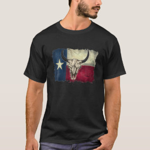 Distressed Bull Skull Texas Flag Patriots T-Shirt