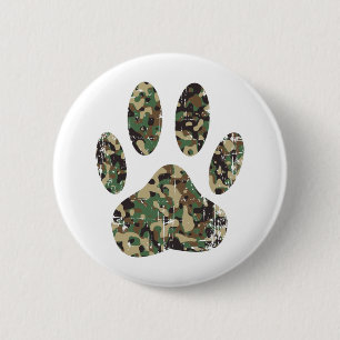 Distressed Camo Dog Paw Print 2 Inch Round Button
