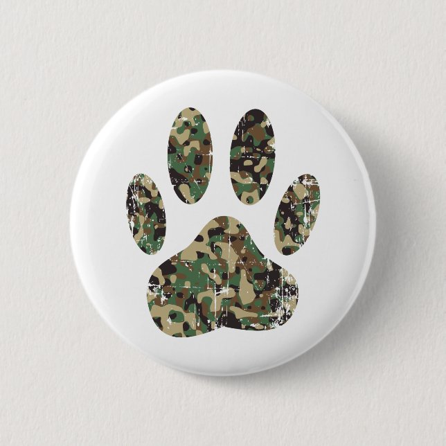 Distressed Camo Dog Paw Print 2 Inch Round Button (Front)