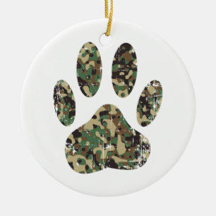 Distressed Camo Dog Paw Print Ceramic Ornament