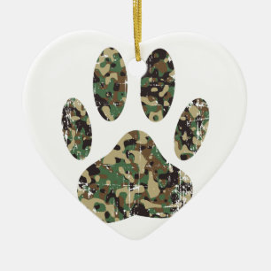 Distressed Camo Dog Paw Print Ceramic Ornament