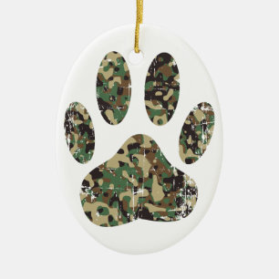 Distressed Camo Dog Paw Print Ceramic Ornament