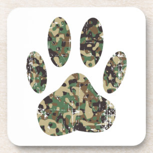 Distressed Camo Dog Paw Print Coaster