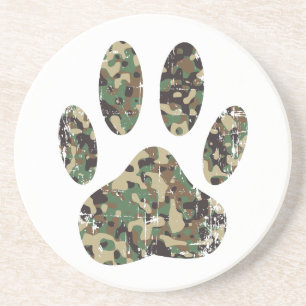 Distressed Camo Dog Paw Print Coaster