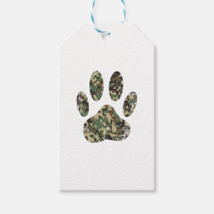 Distressed Camo Dog Paw Print Gift Tags