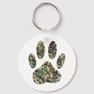 Distressed Camo Dog Paw Print Keychain