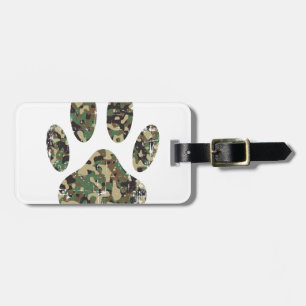 Distressed Camo Dog Paw Print Luggage Tag