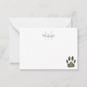 Distressed Camo Dog Paw Print Monogram Card