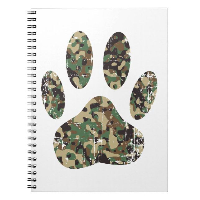 Distressed Camo Dog Paw Print Notebook (Front)