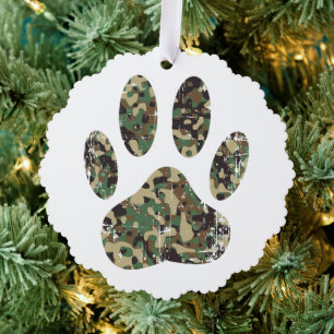 Distressed Camo Dog Paw Print Ornament Card