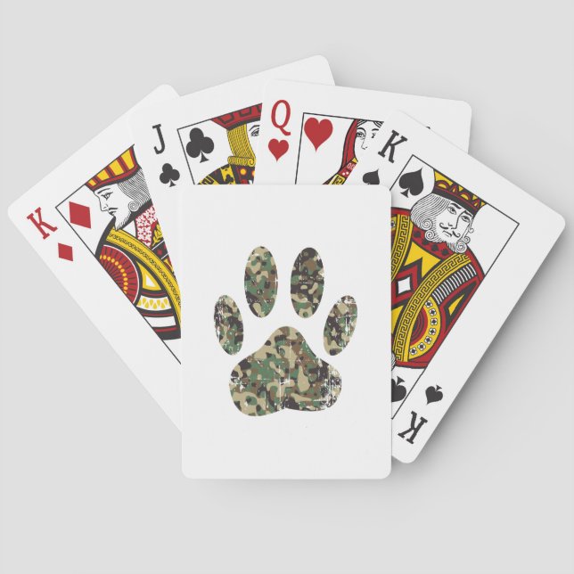 Distressed Camo Dog Paw Print Playing Cards (Back)