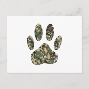 Distressed Camo Dog Paw Print Postcard