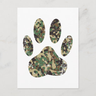 Distressed Camo Dog Paw Print Postcard