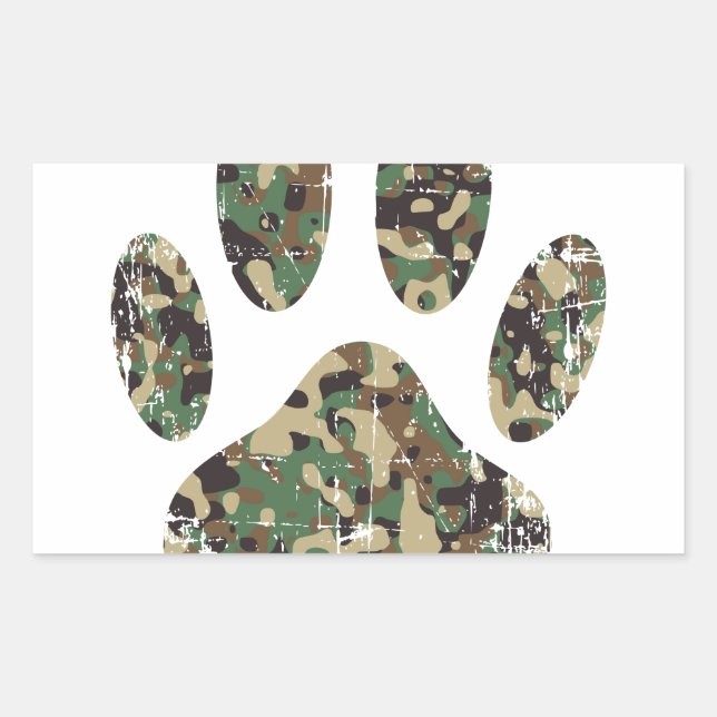 Distressed Camo Dog Paw Print Sticker (Front)