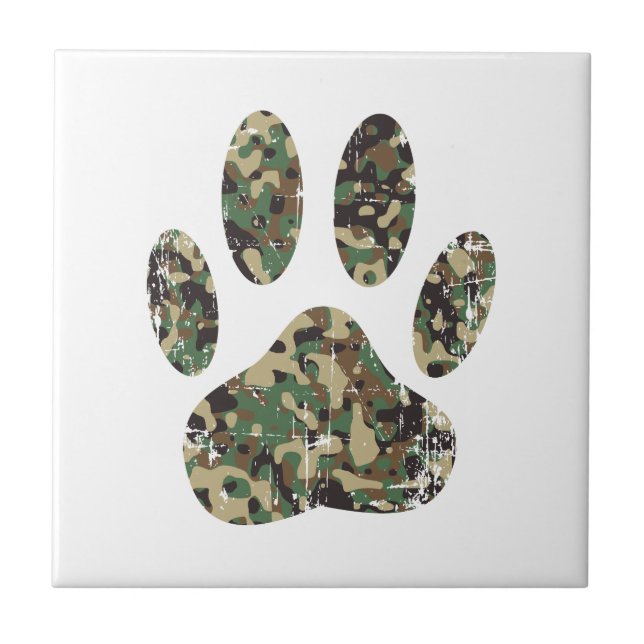 Distressed Camo Dog Paw Print Tile (Front)