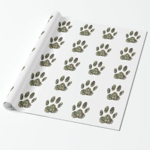 Distressed Camo Dog Paw Print Wrapping Paper