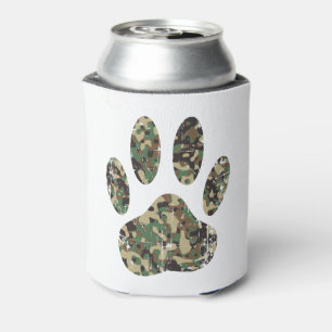 Distressed  Camouflage Dog Paw Print Can Cooler