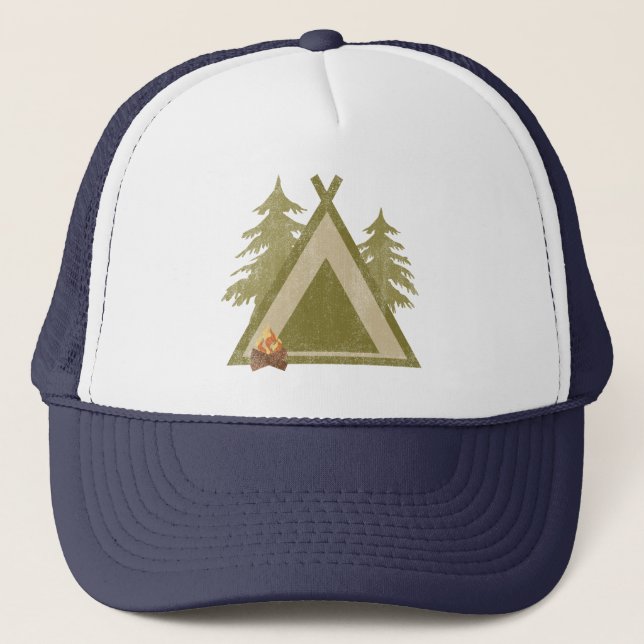Distressed Campsite In Nature Trucker Hat (Front)