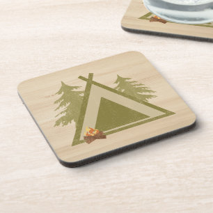 Distressed Campsite On Wood Coaster